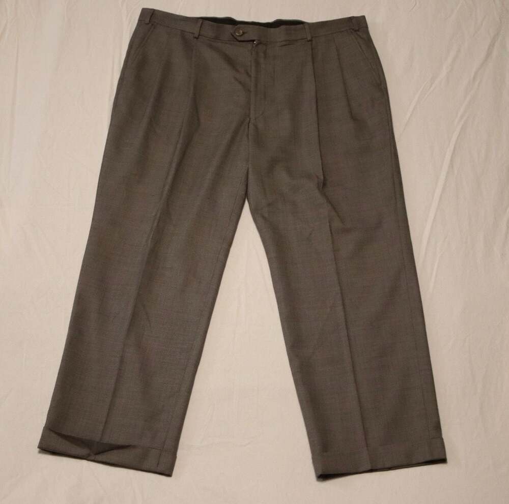 Stafford Men's Pleated Dress Pants 100% Wool Brown Size 42x30